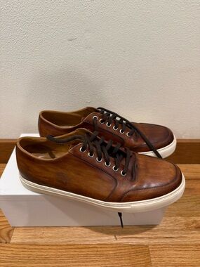 Magnanni Men's Toffee Leather Lace-Up Low Top Sneaker Shoes 8